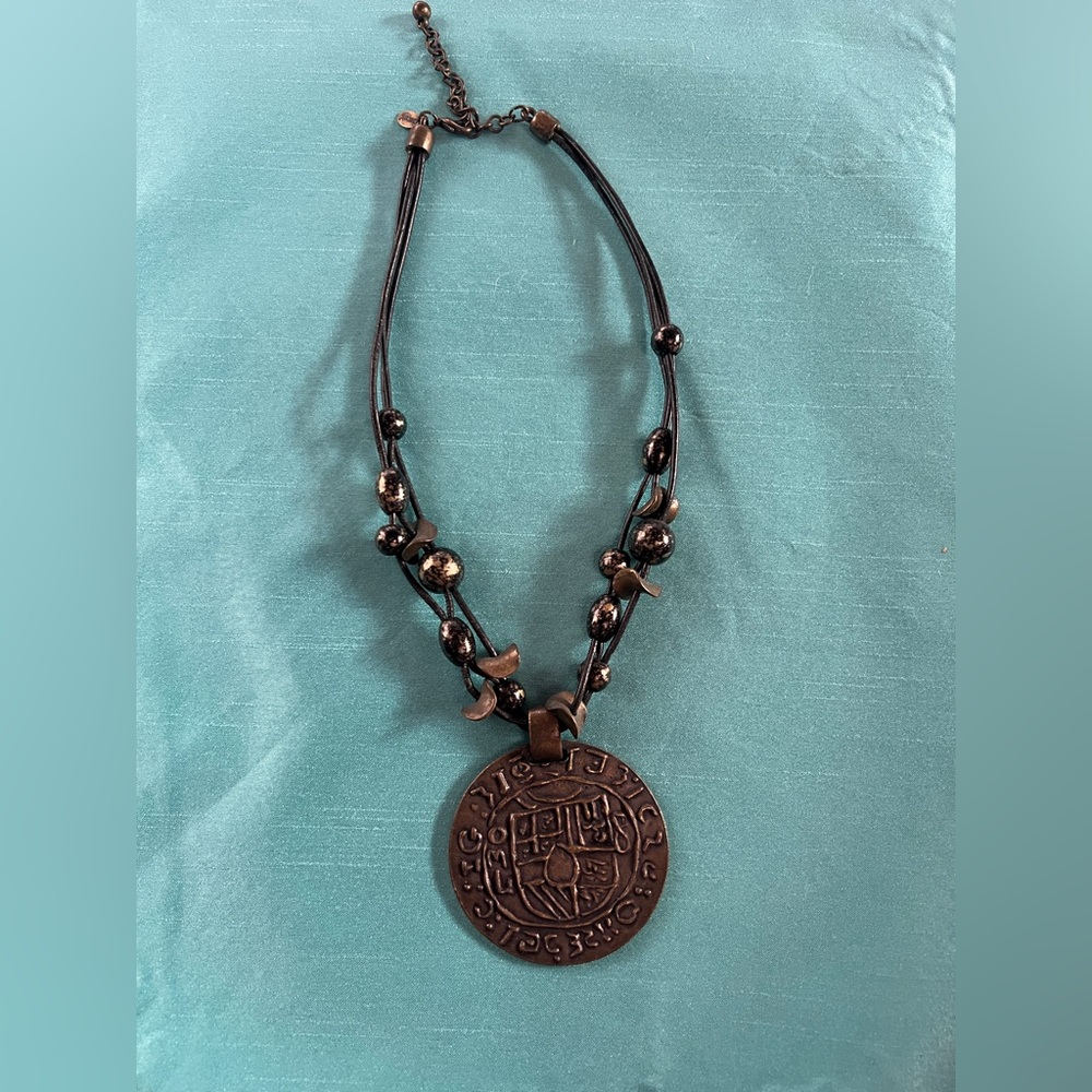 Chicos bronze tone medallion pendant necklace